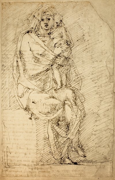 Estudio para una Madonna y el Niño; dibujo de Miguel Ángel. Casa Buonarroti, Florencia de Michelangelo Buonarroti